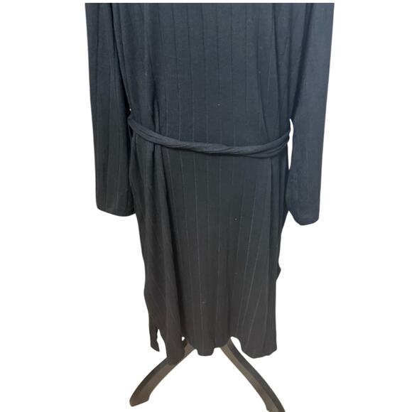 BP Lounge Robe Adjustable Self-Tie Belt Long Sleeves Ribbed Fabric Black L NWT - Picture 6 of 9